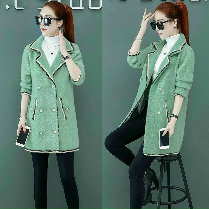 Áo Khoác LEn Cao Cấp Cổ Bẻ ĐÍnh Hạt - AOKHOAC49